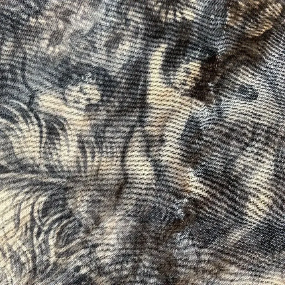 Maison Scotch Mythological Cherubs Scarf Wrap Black Beige Art Renaissance Sheer